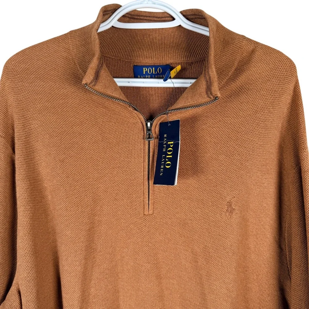 Polo Ralph Lauren 1/4 Zip Sweater Mens XXL Brown Cotton Knit Pullover Textured